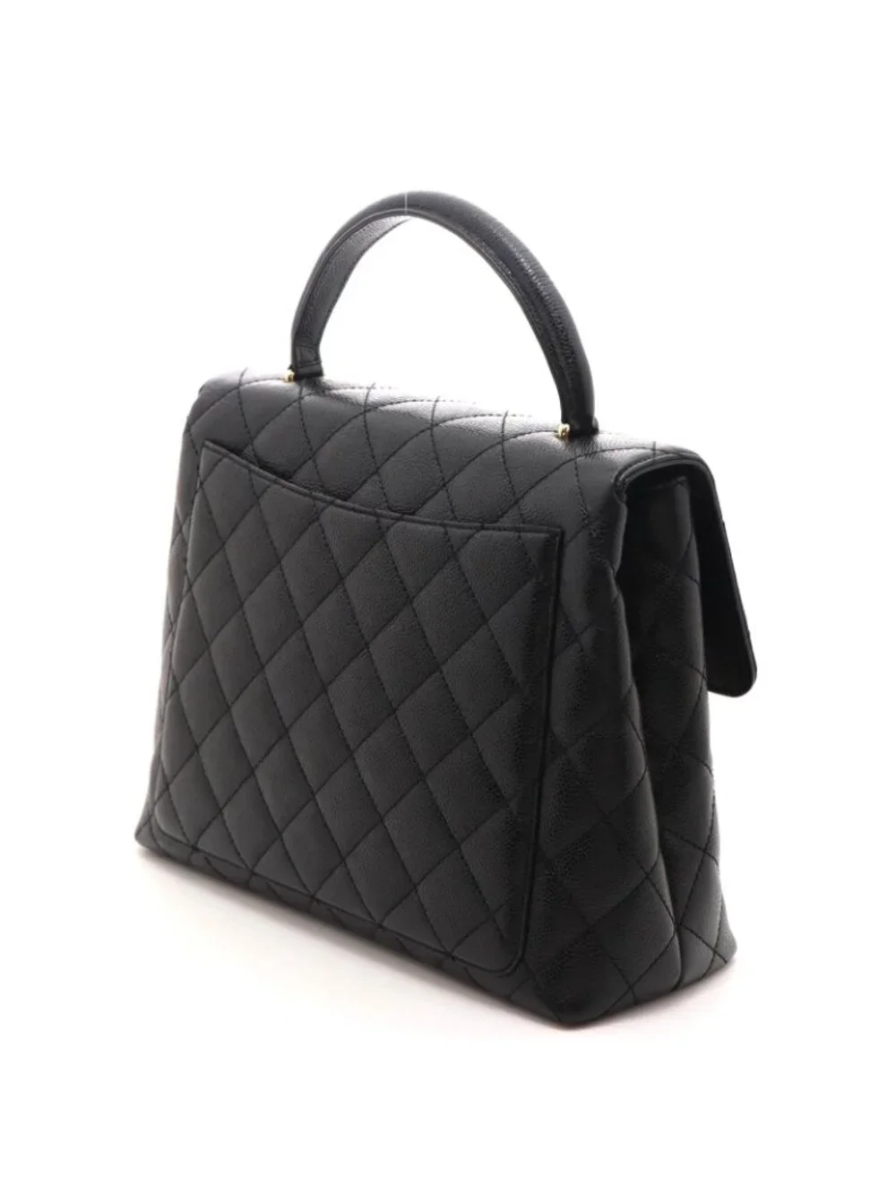 Chanel Quilted Handle Handbag Caviar Leather Black